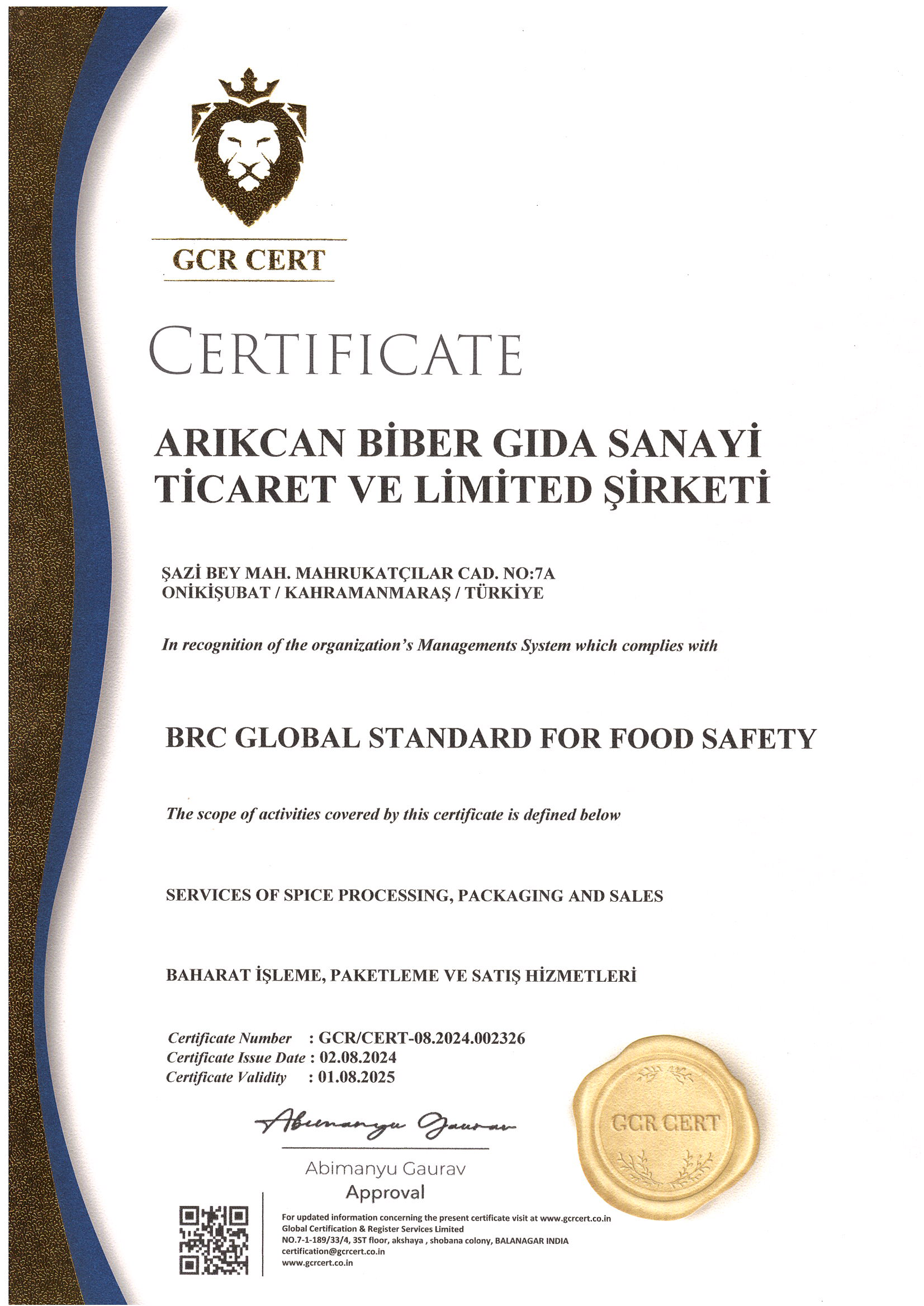 BRC GLOBAL STANDARD FOR FOOD SAFETY 