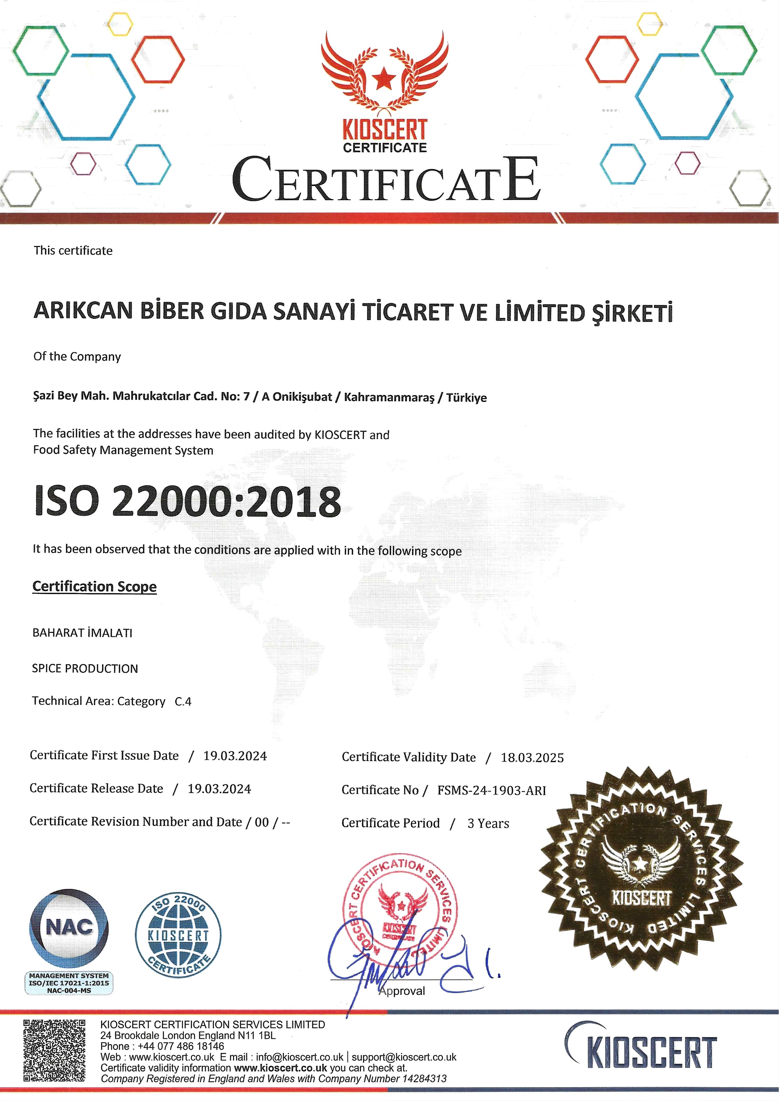 ISO 22000 Kalite Belgesi
