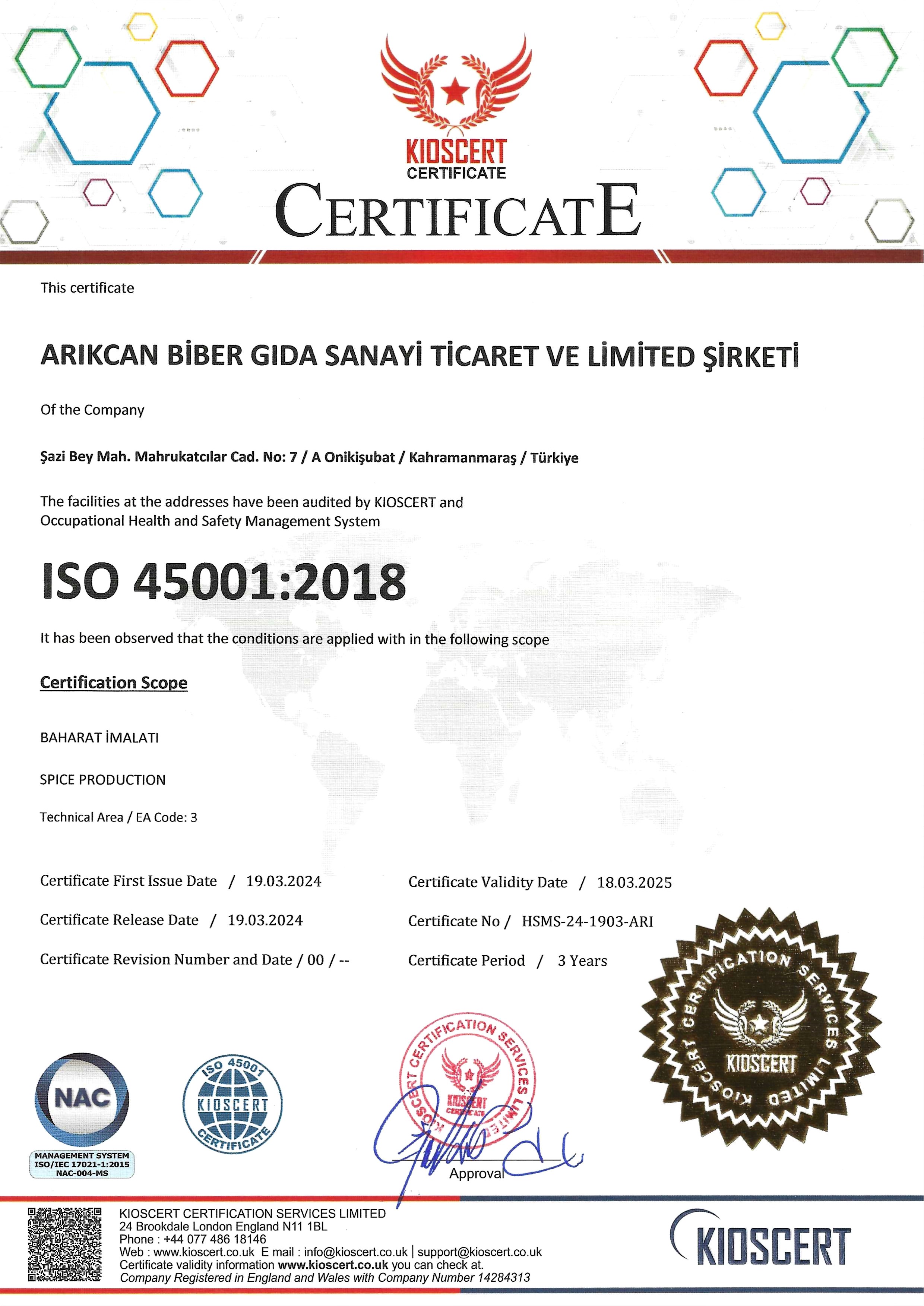 ISO 45001 Kalite Belgesi