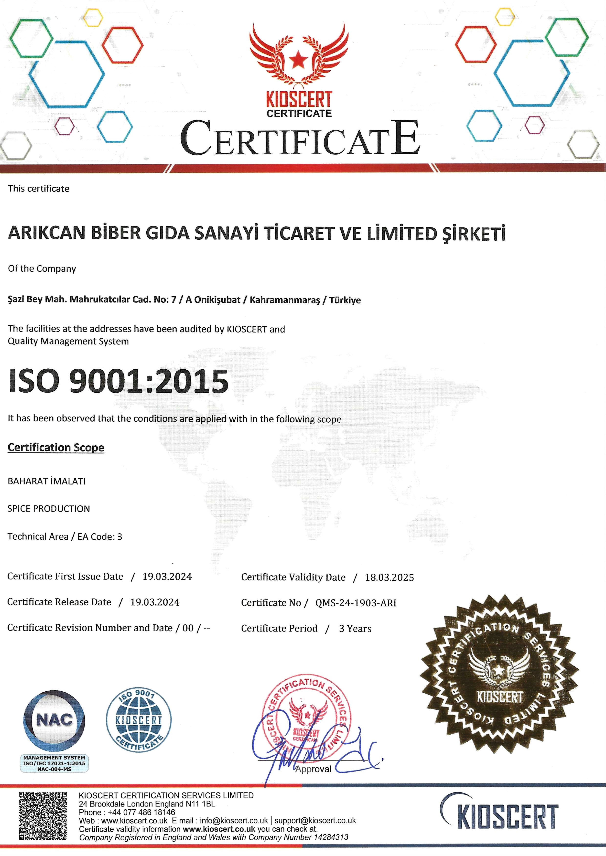 ISO 9001 Kalite Belgesi